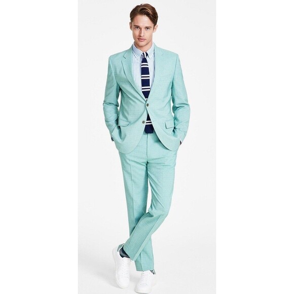 Nautica Men's 2 Piece Green Stretch Suit 40R Jacket W34 Pants Single-Breasted